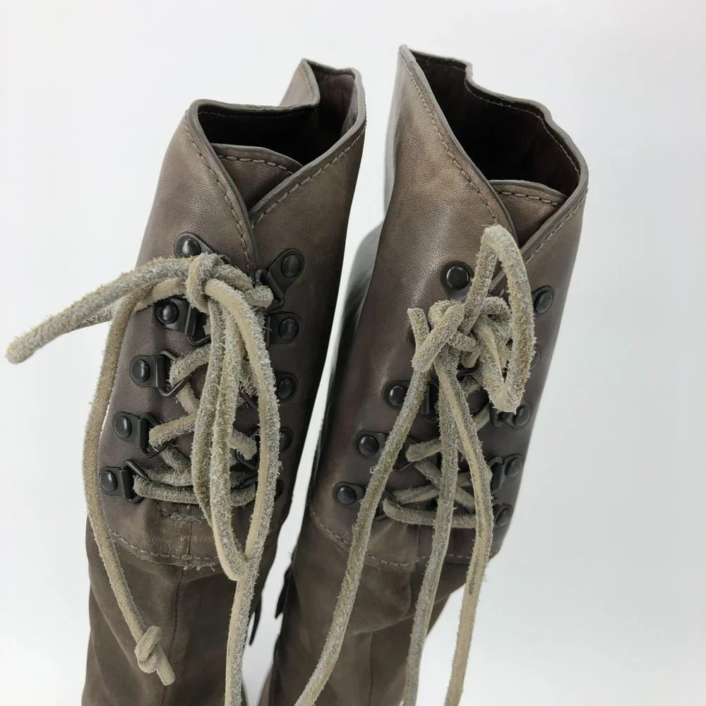 Cole Haan Nike Air Waterproof Knee High Boots Weathered Suede Leather Brown Lace - Picture 7 of 16